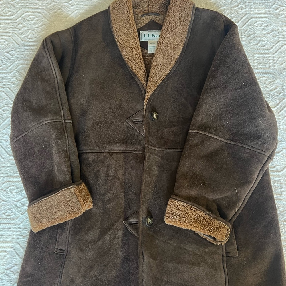 L.L. Bean Dark Brown Leather Shearling Jacket